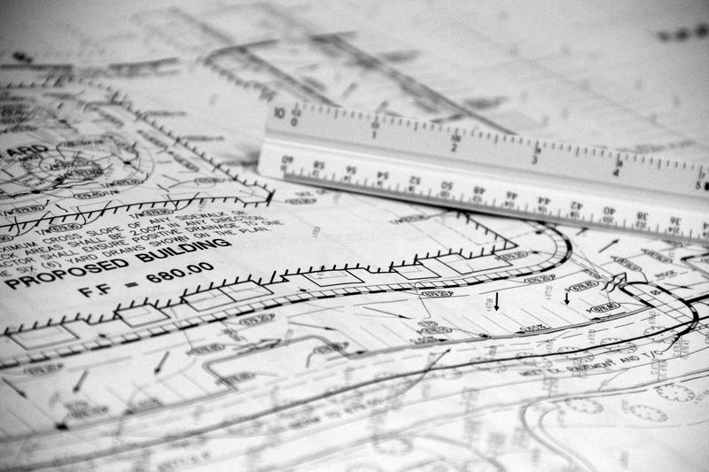 An architectural site plan with a scale ruler