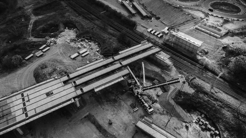 Aerial view of a bridge under construction